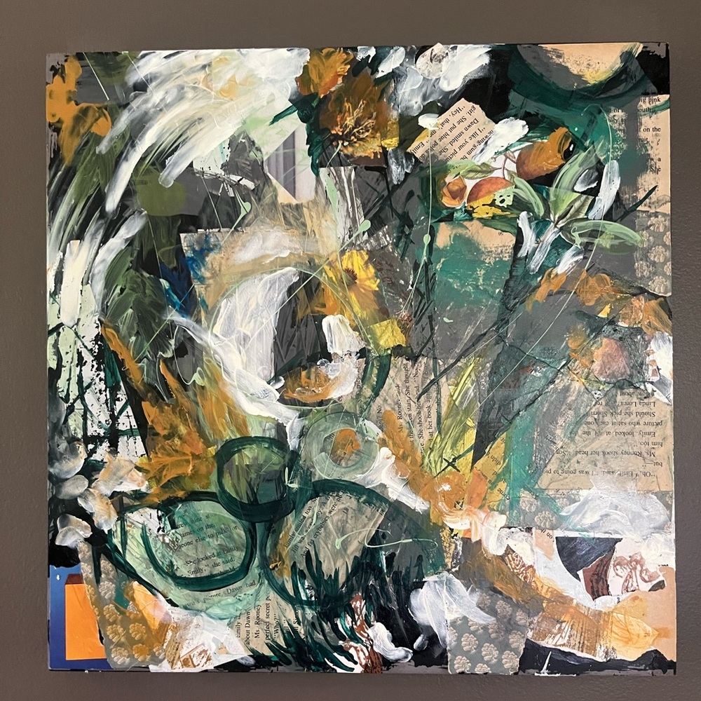 Original mixed media abstract Green and Gold Artwork